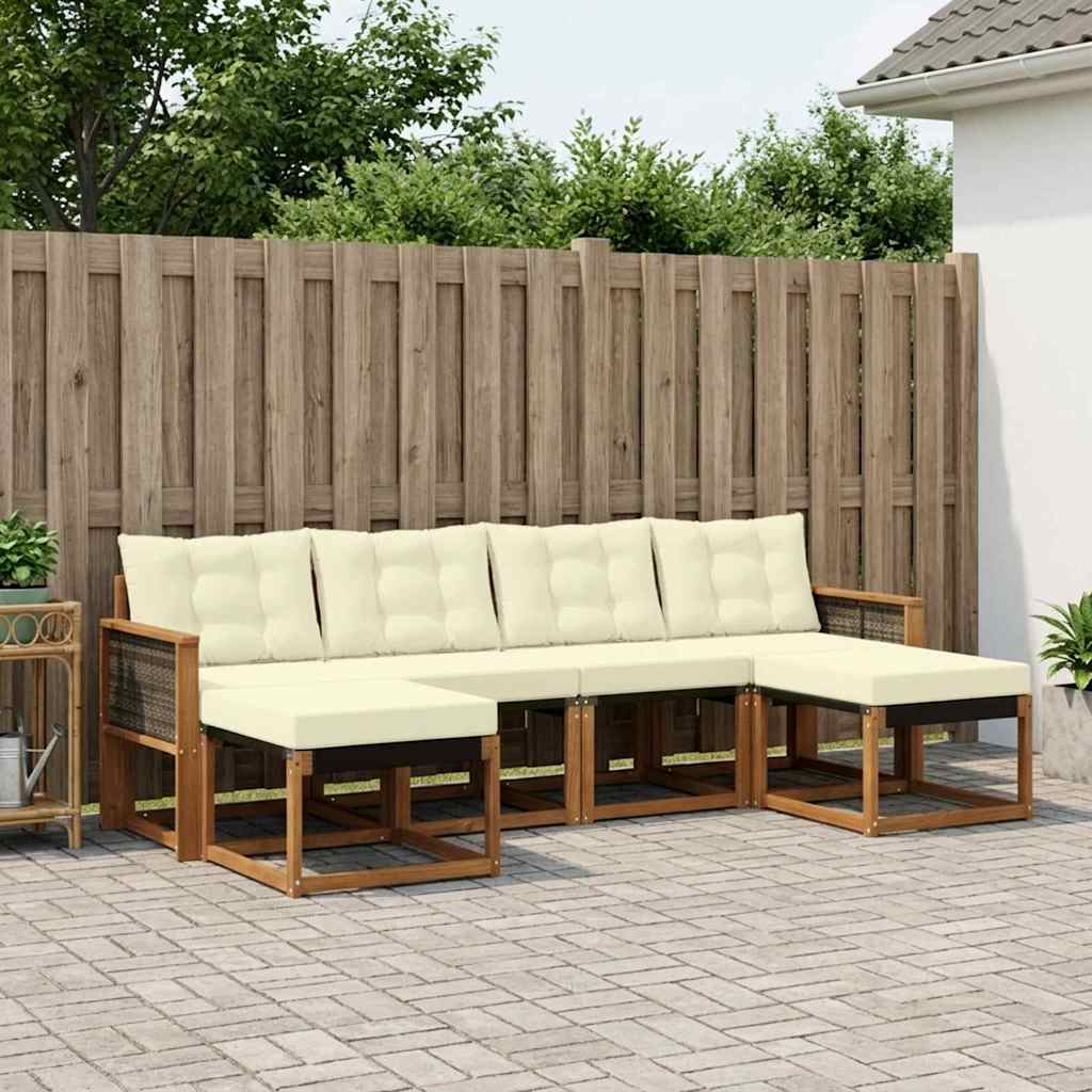 vidaXL Σειρά Καναπέ Εξωτερικού με μαξιλάρι 6 pcs Φυσικό και Κρέμα