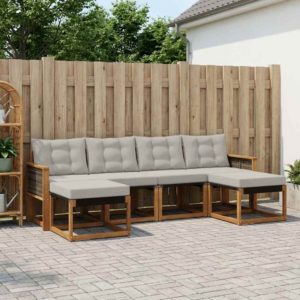 vidaXL Σειρά Καναπέ Εξωτερικού 6 pcs Φυσικό και Ανοιχτό Γκρι