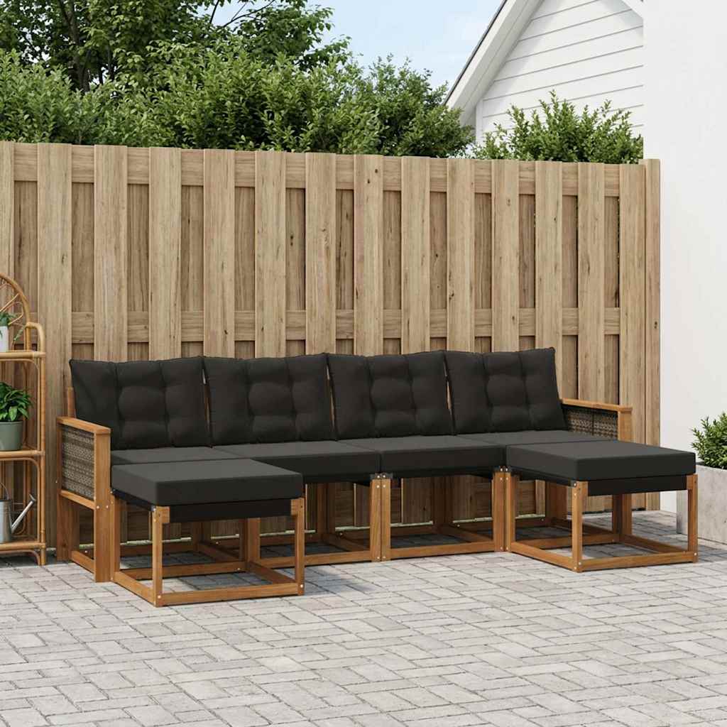 vidaXL Σειρά Καναπέ Εξωτερικού με μαξιλάρι 6 pcs Φυσικό και Μαύρο