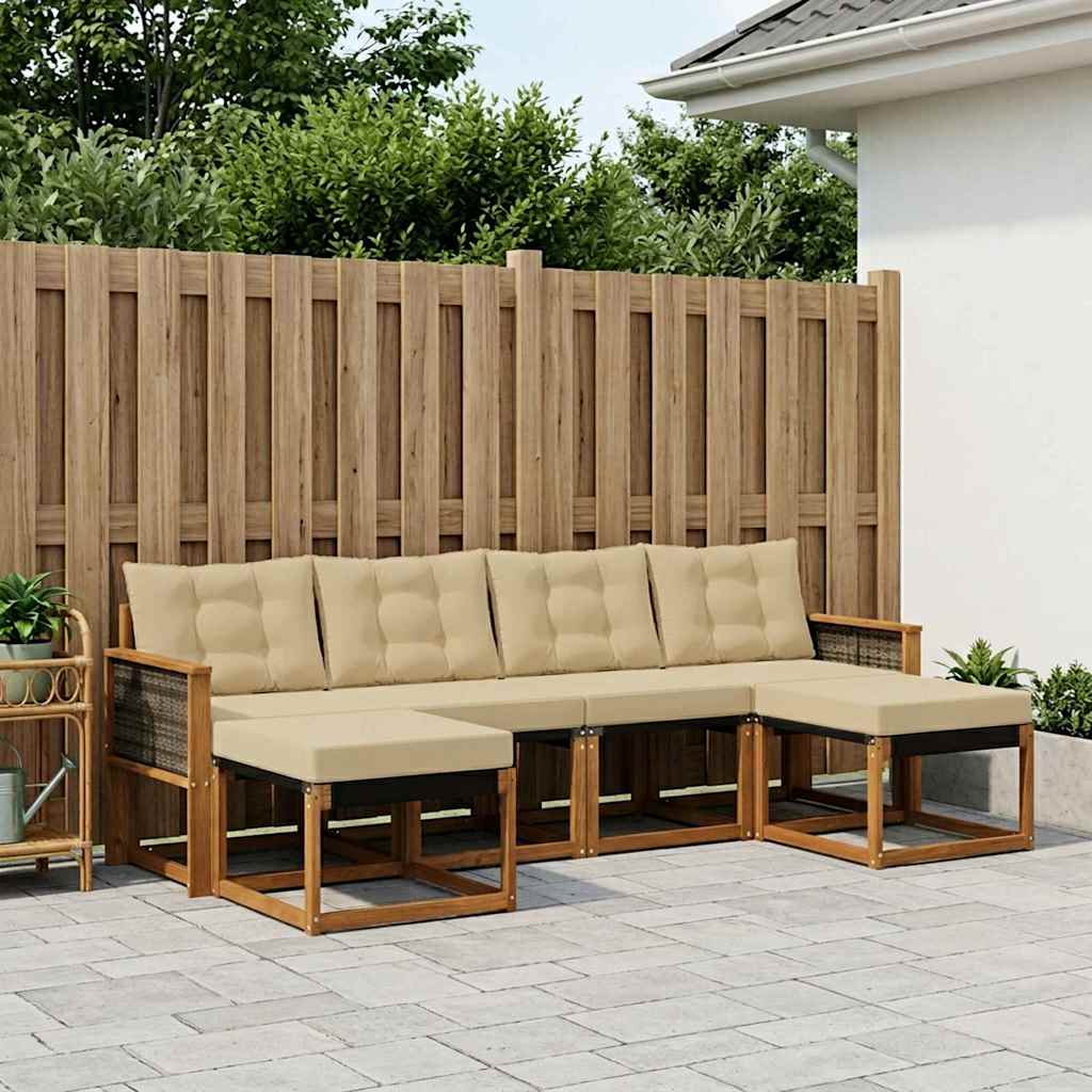 vidaXL Σειρά Καναπέ Εξωτερικού με μαξιλάρι 6 pcs Φυσικό και Μπεζ