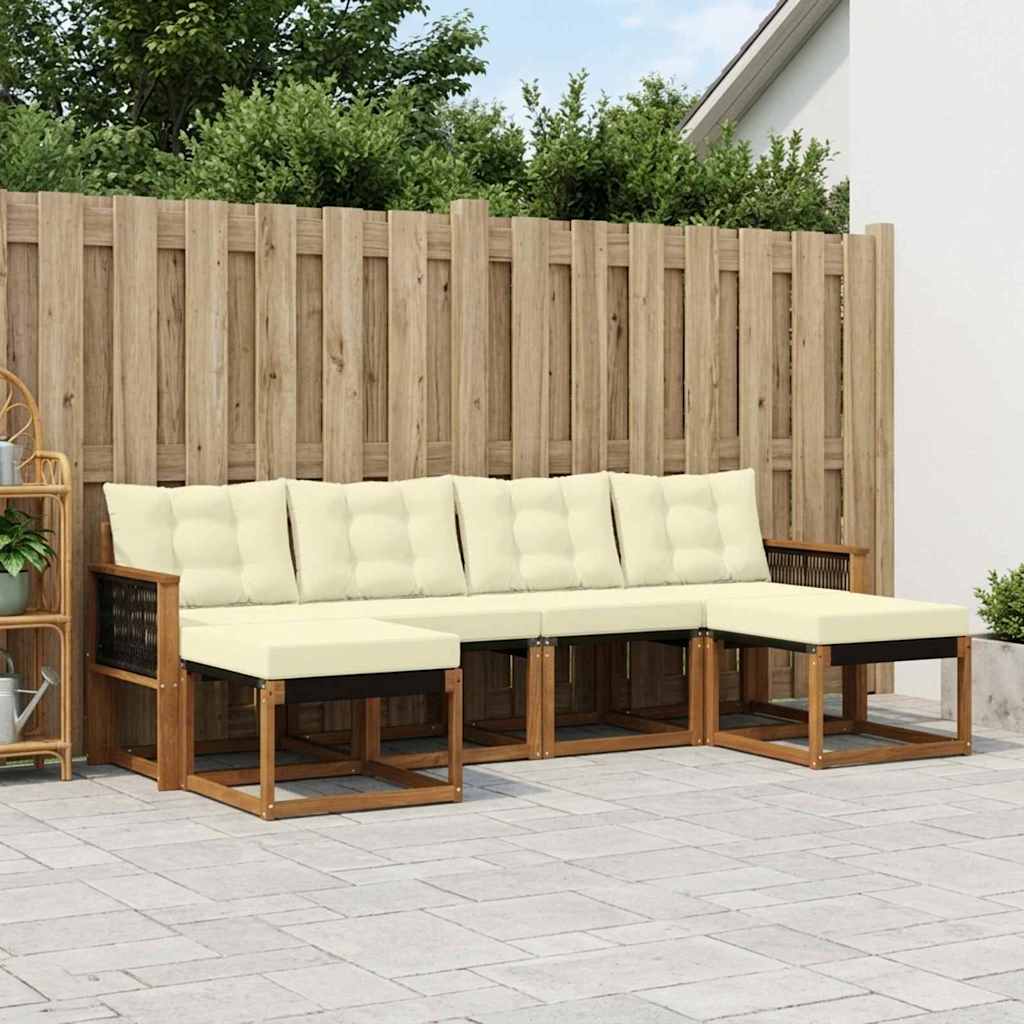 vidaXL Σειρά Καναπέ Εξωτερικού με μαξιλάρι 6 pcs Φυσικό και Κρέμα