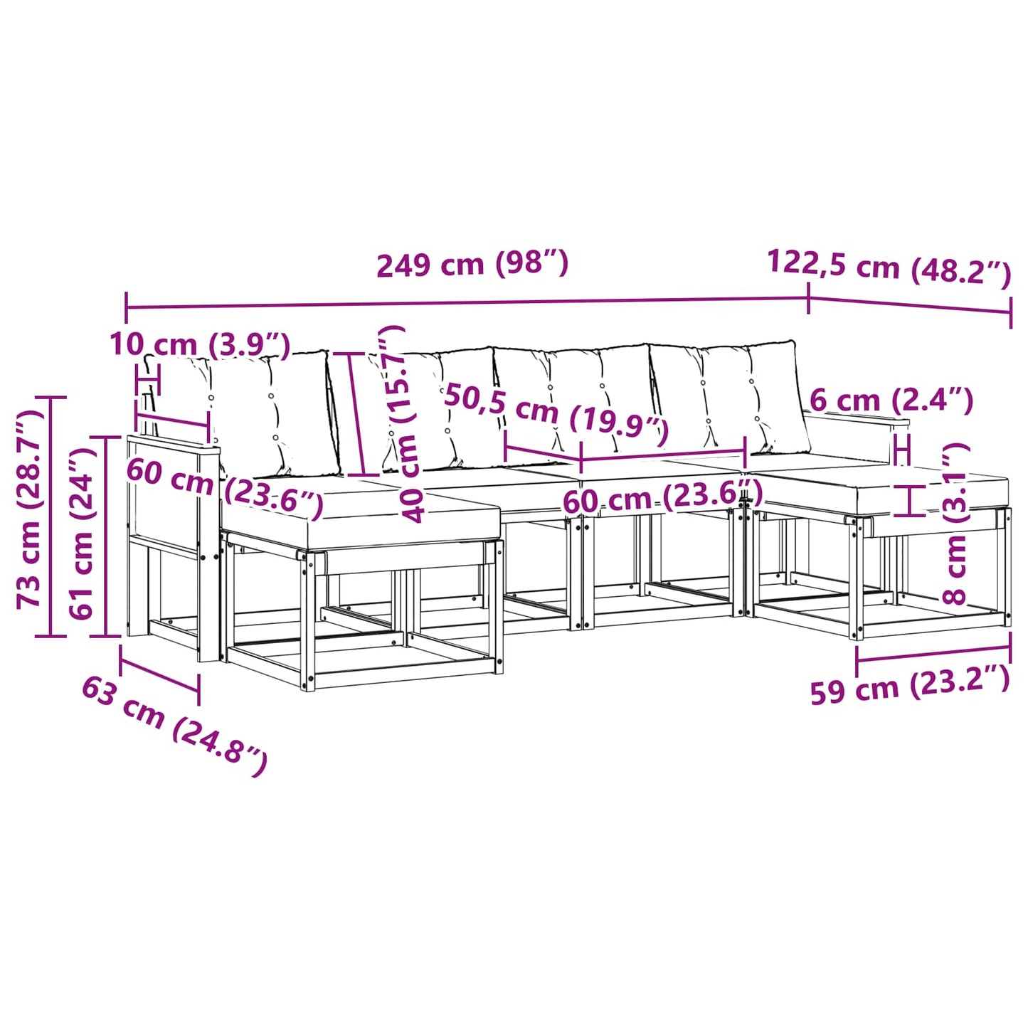 vidaXL Σειρά Καναπέ Εξωτερικού με μαξιλάρι 6 pcs Φυσικό και Κρέμα
