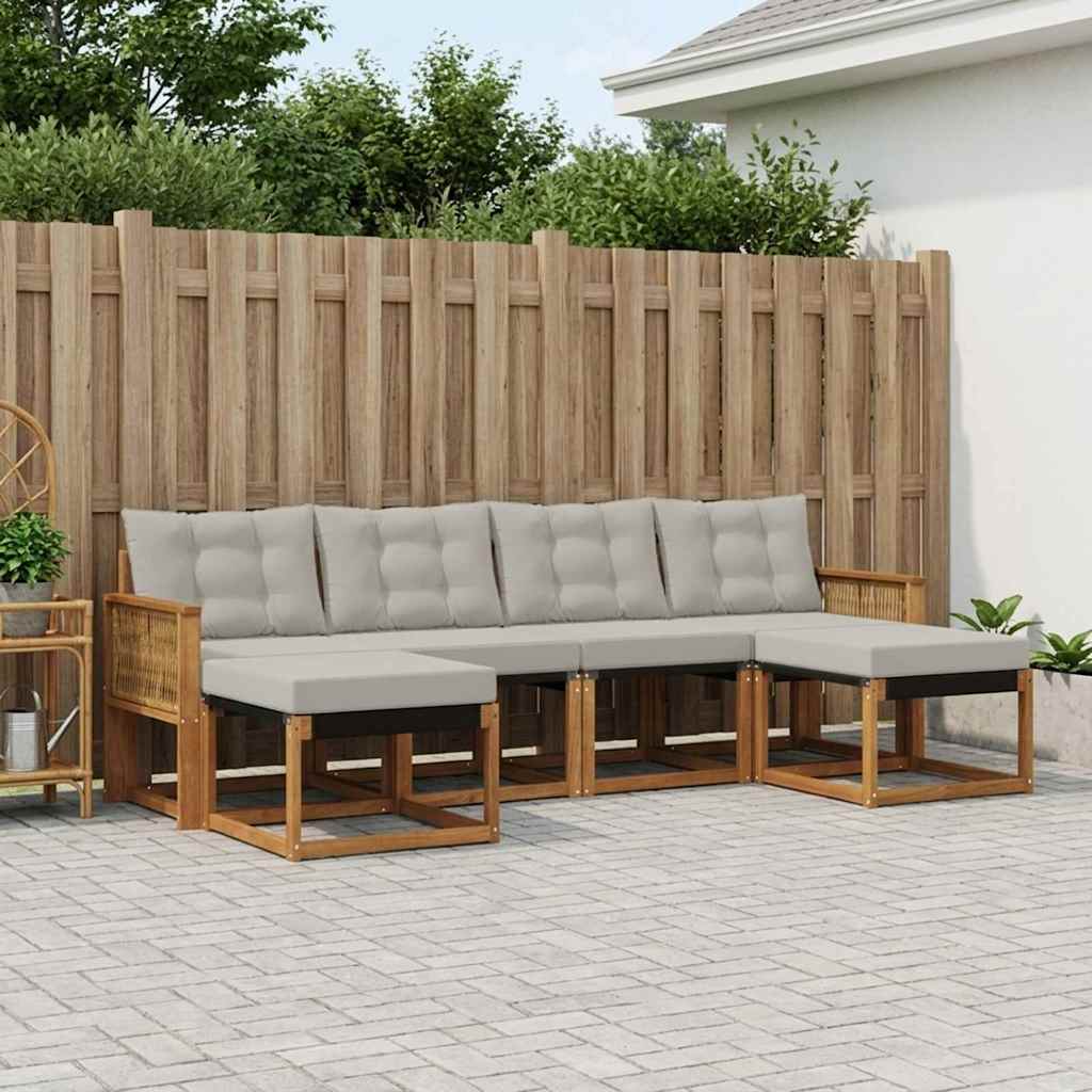 vidaXL Σειρά Καναπέ Εξωτερικού 6 pcs Φυσικό και Ανοιχτό Γκρι