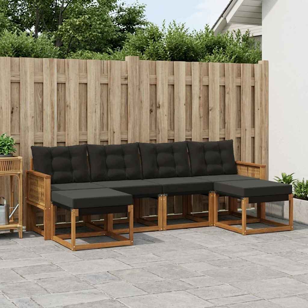 vidaXL Σειρά Καναπέ Εξωτερικού με μαξιλάρι 6 pcs Φυσικό και Μαύρο