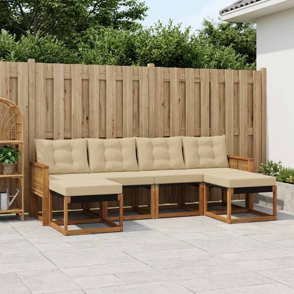 vidaXL Σειρά Καναπέ Εξωτερικού με μαξιλάρι 6 pcs Φυσικό και Μπεζ