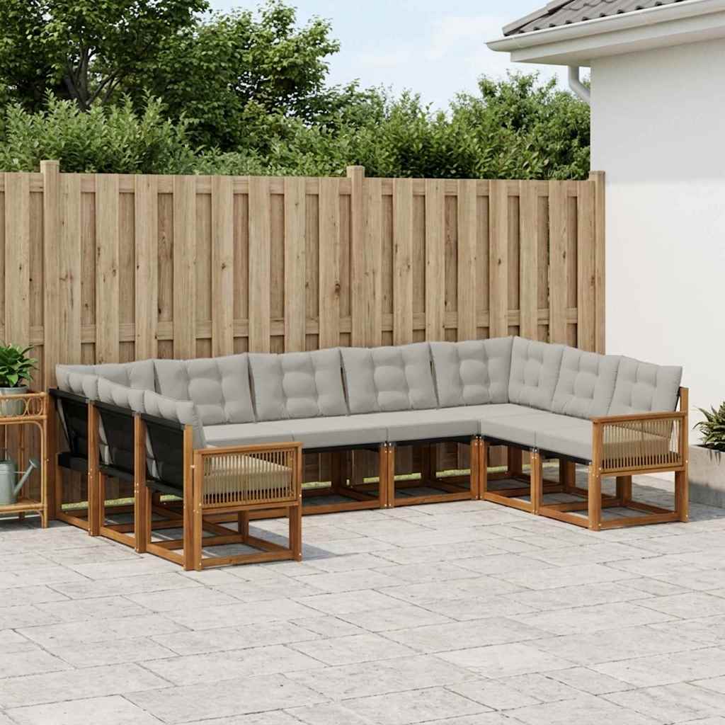 vidaXL Σειρά Καναπέ Εξωτερικού 9 pcs Φυσικό και Ανοιχτό Γκρι