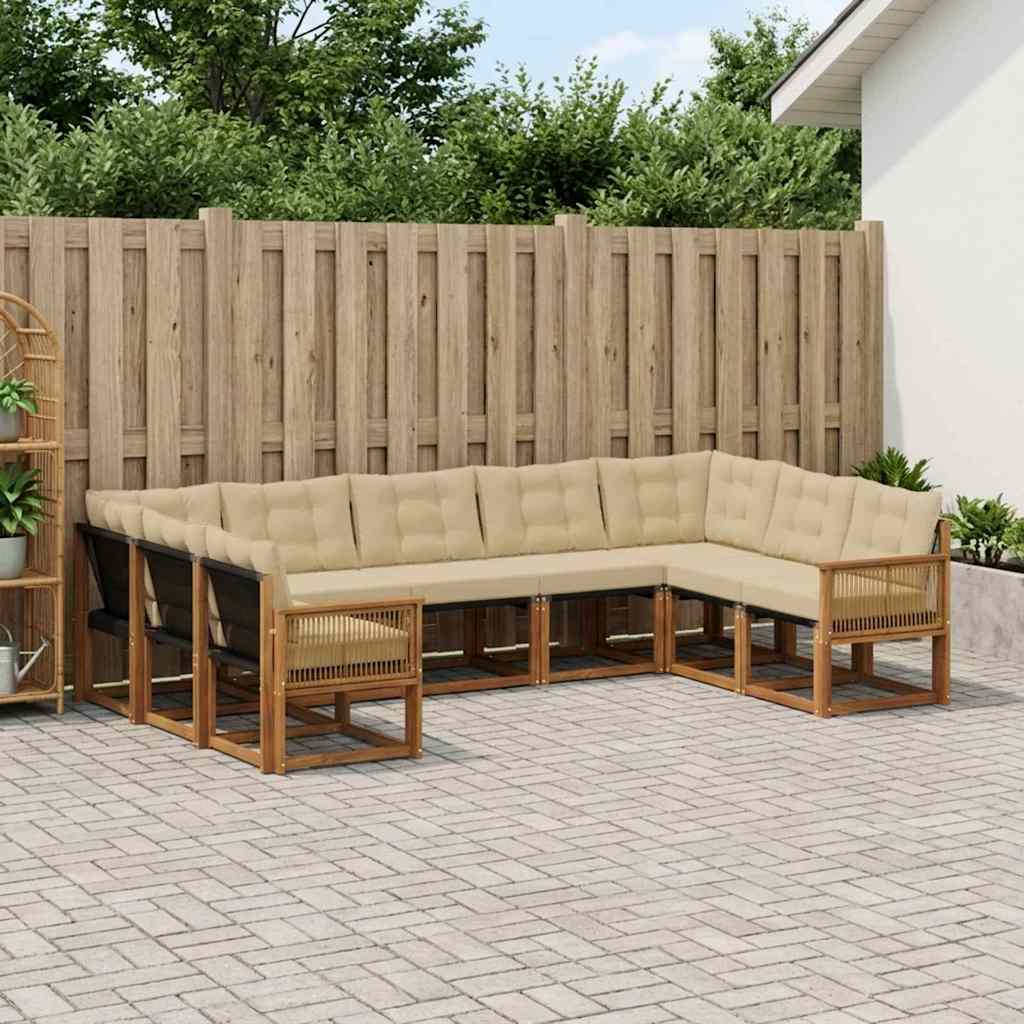 vidaXL Σειρά Καναπέ Εξωτερικού με μαξιλάρι 9 pcs Φυσικό και Μπεζ