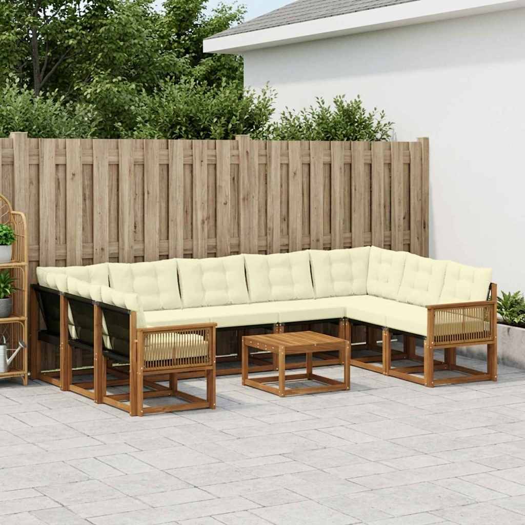 vidaXL Σειρά Καναπέ Εξωτερικού με μαξιλάρι 10 pcs Φυσικό και Κρέμα