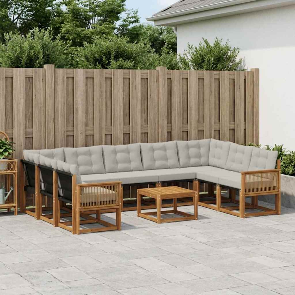 vidaXL Σειρά Καναπέ Εξωτερικού 10 pcs Φυσικό και Ανοιχτό Γκρι