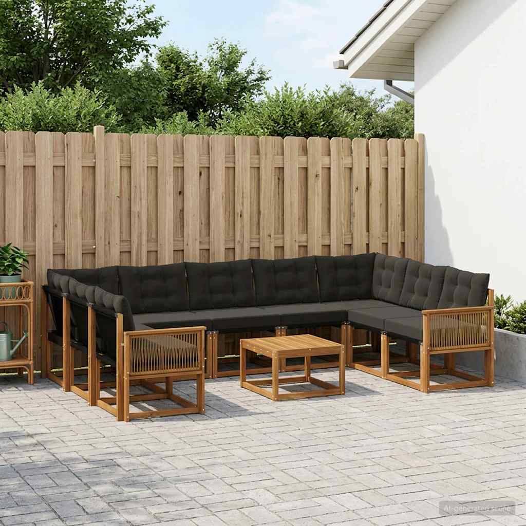 vidaXL Σειρά Καναπέ Εξωτερικού με μαξιλάρι 10 pcs Φυσικό και Μαύρο