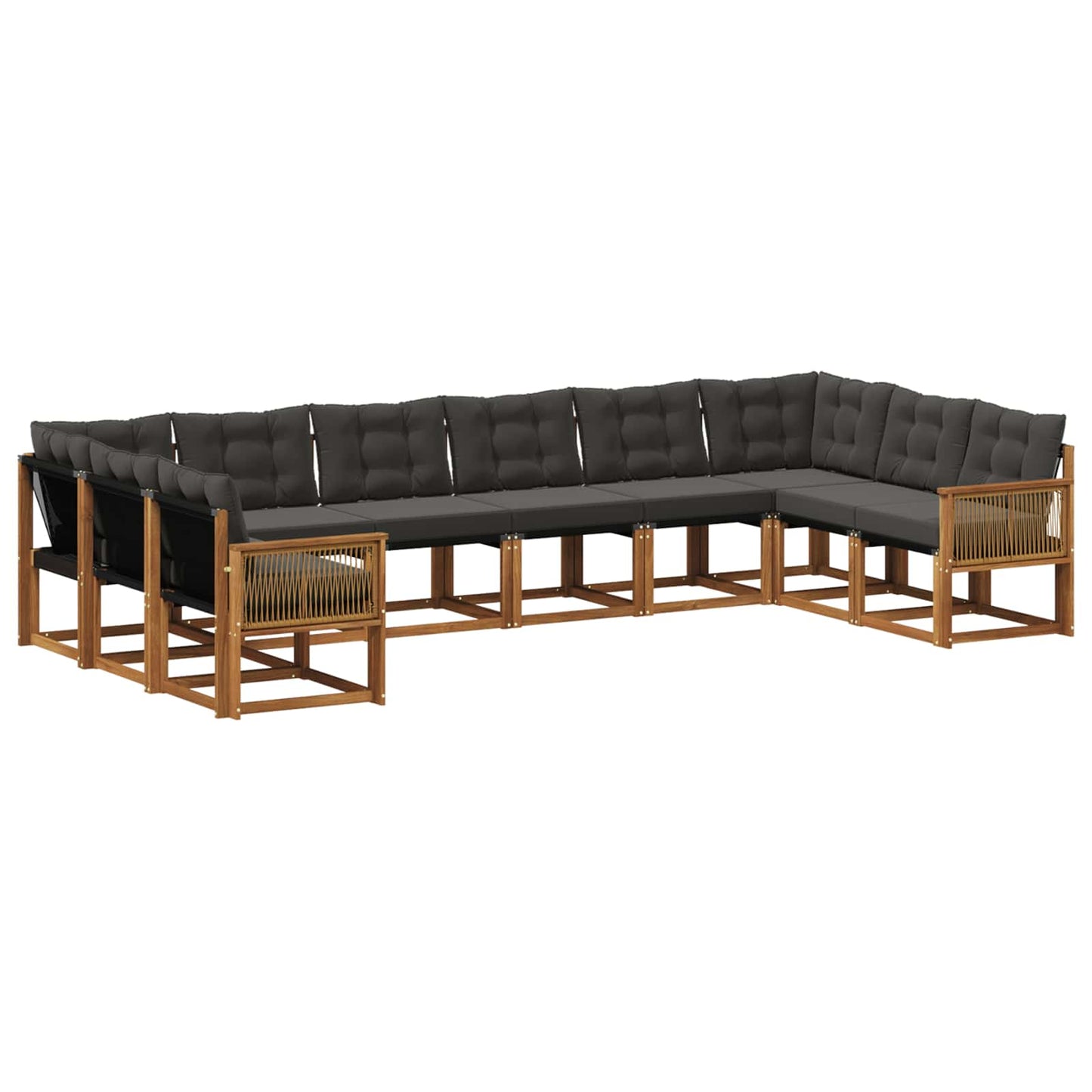 vidaXL Σειρά Καναπέ Εξωτερικού με μαξιλάρι 10 pcs Φυσικό και Μαύρο