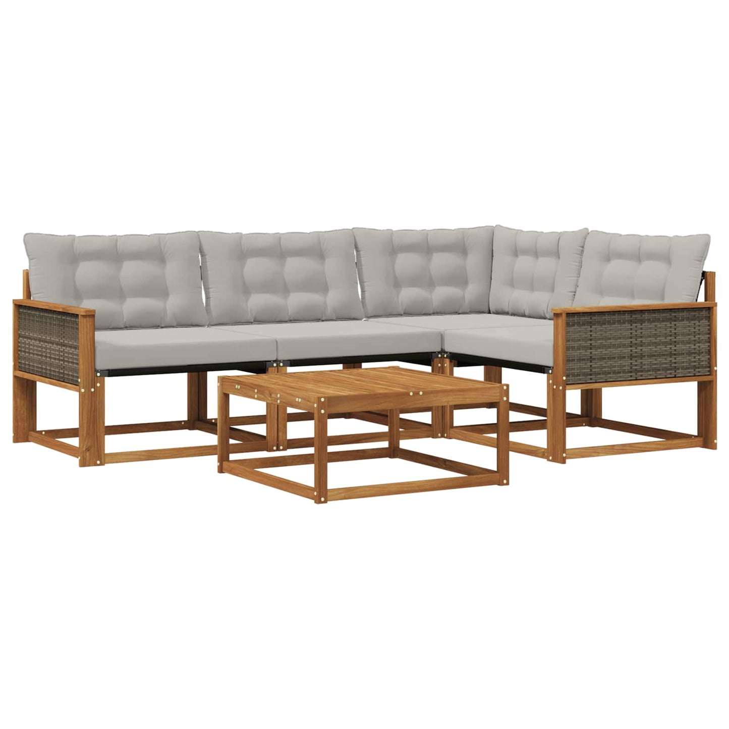 vidaXL Σειρά Καναπέ Εξωτερικού 5 τμχ. Φυσικό και Ανοιχτό Γκρι