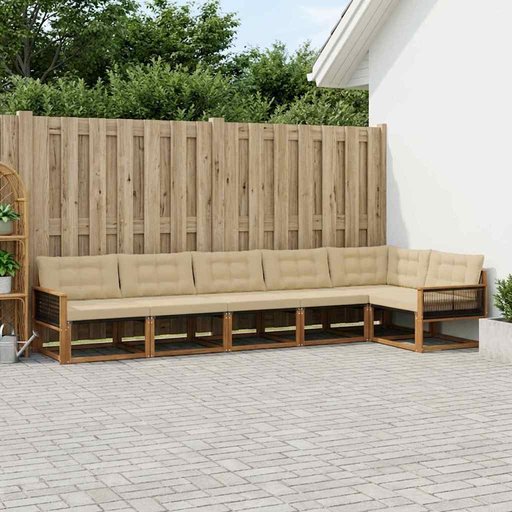 vidaXL Σειρά Καναπέ Εξωτερικού με μαξιλάρι 6 pcs Φυσικό και Μπεζ