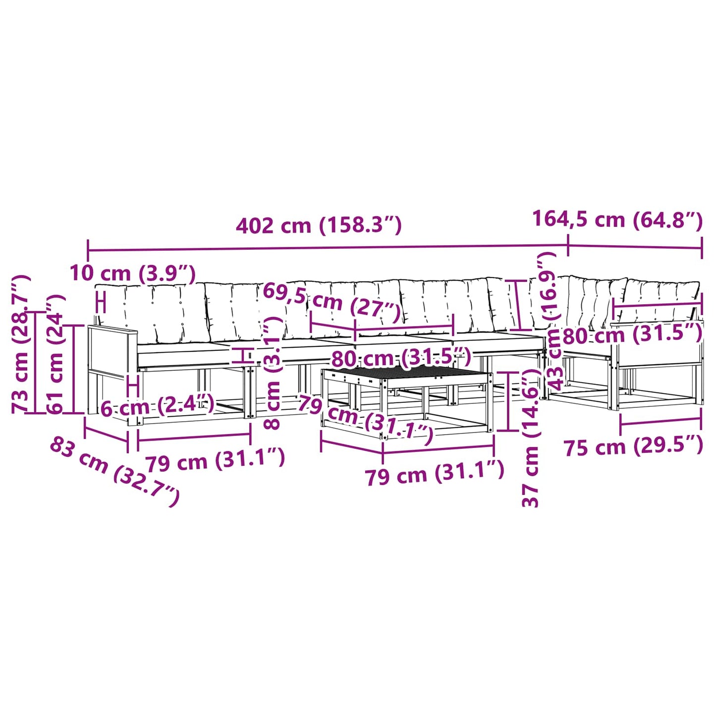 vidaXL Σειρά Καναπέ Εξωτερικού με μαξιλάρι 7 pcs Φυσικό και Κρέμα