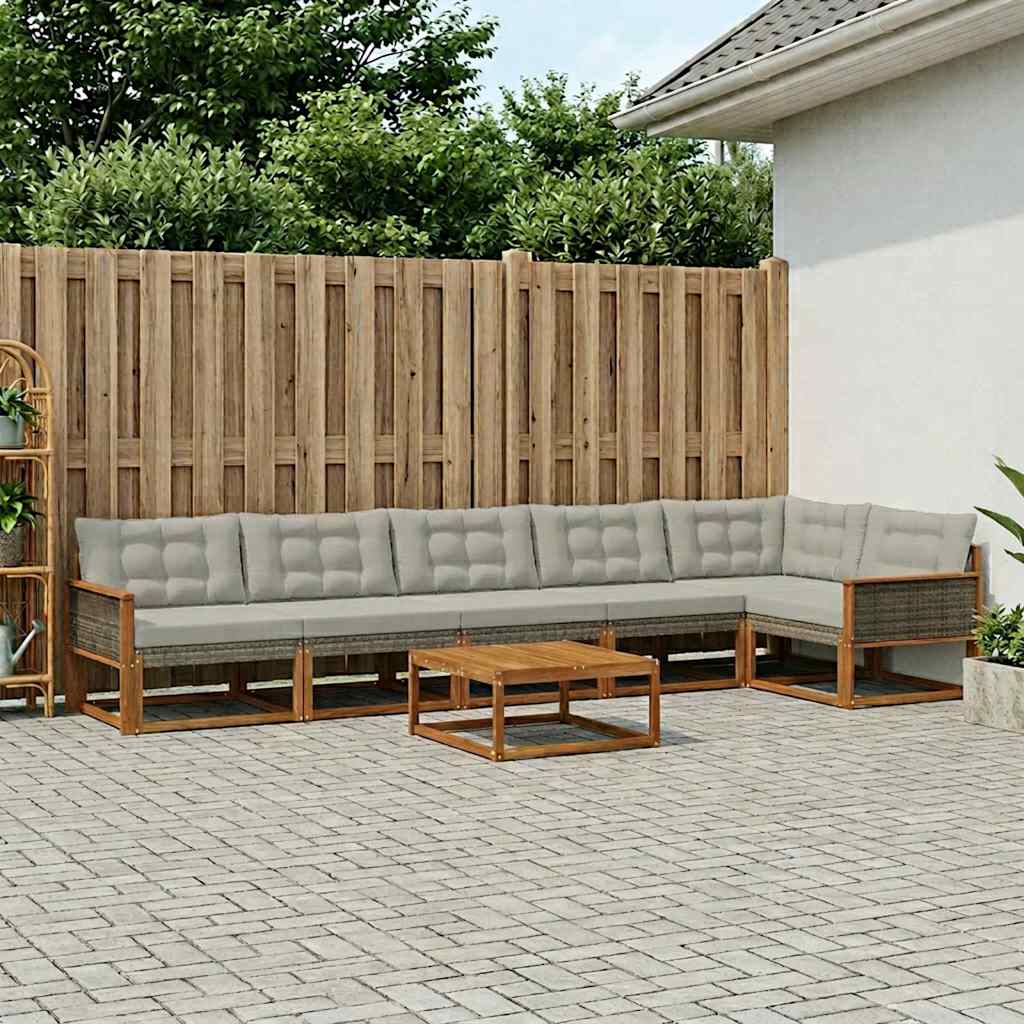 vidaXL Σειρά Καναπέ Εξωτερικού 7 pcs Φυσικό και Ανοιχτό Γκρι