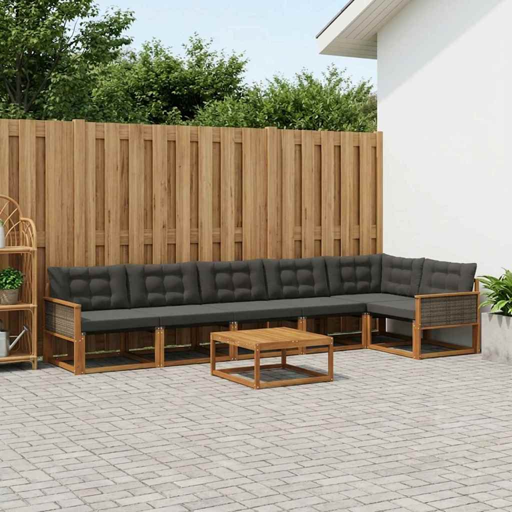 vidaXL Σειρά Καναπέ Εξωτερικού με μαξιλάρι 7 pcs Φυσικό και Μαύρο