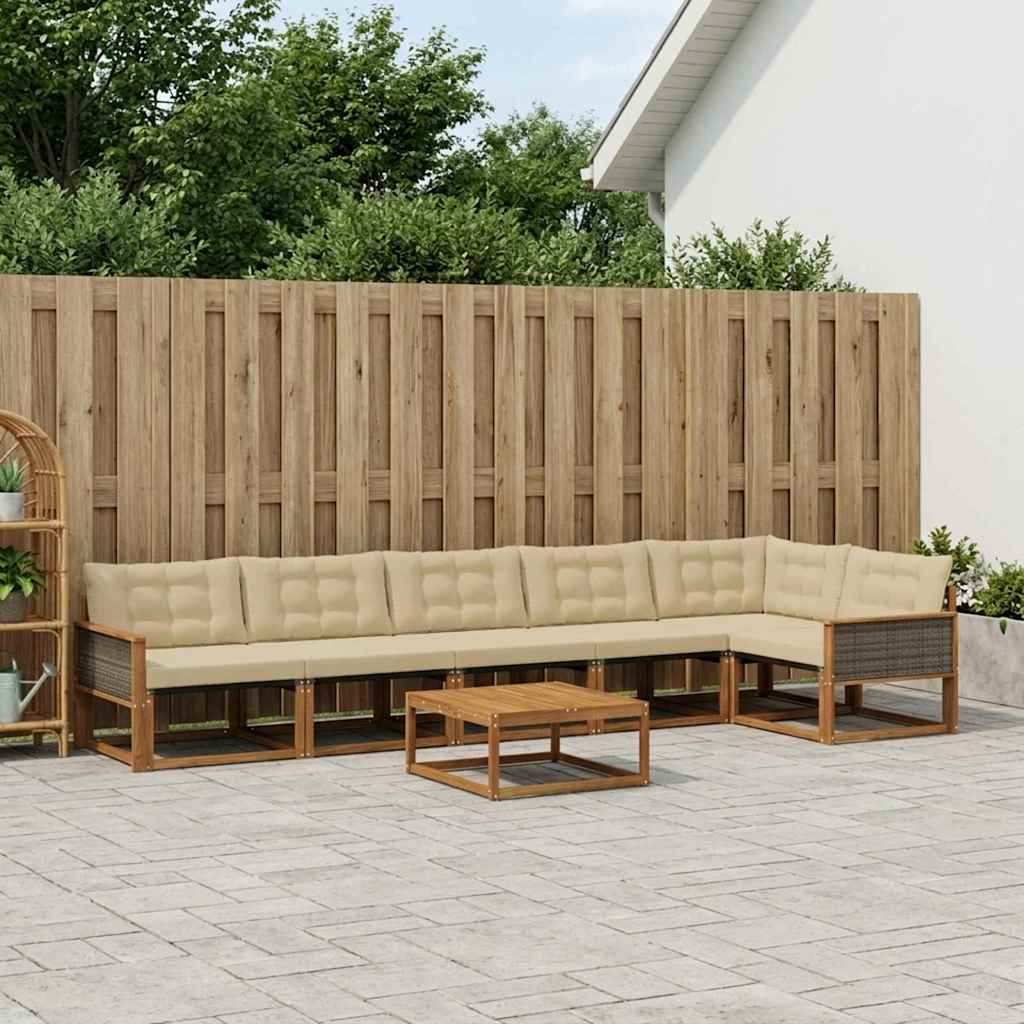 vidaXL Σειρά Καναπέ Εξωτερικού με μαξιλάρι 7 pcs Φυσικό και Μπεζ