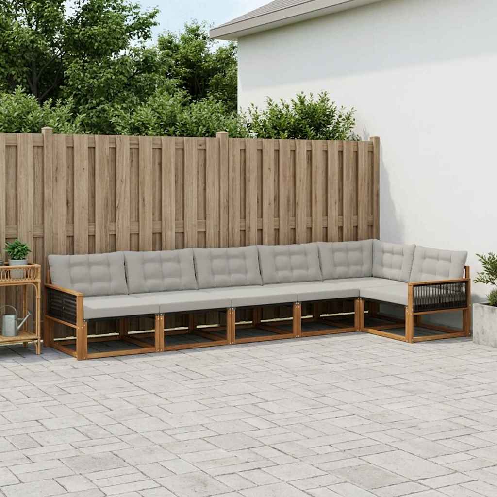 vidaXL Σειρά Καναπέ Εξωτερικού 7 pcs Φυσικό και Ανοιχτό Γκρι