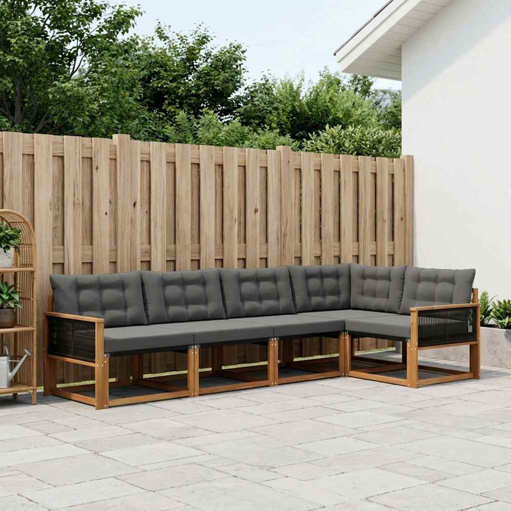 vidaXL Σειρά Καναπέ Εξωτερικού με μαξιλάρι 7 pcs Φυσικό και Μαύρο