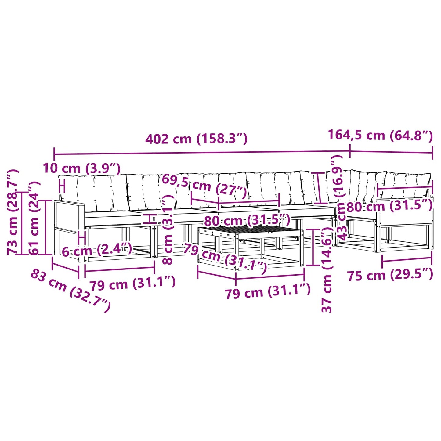 vidaXL Σειρά Καναπέ Εξωτερικού με μαξιλάρι 7 pcs Φυσικό και Μαύρο
