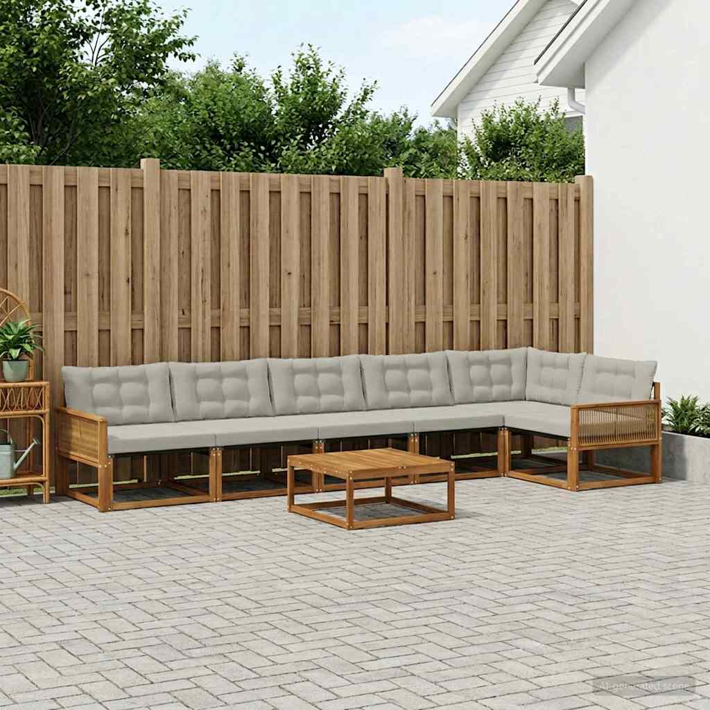 vidaXL Σειρά Καναπέ Εξωτερικού 7 pcs Φυσικό και Ανοιχτό Γκρι