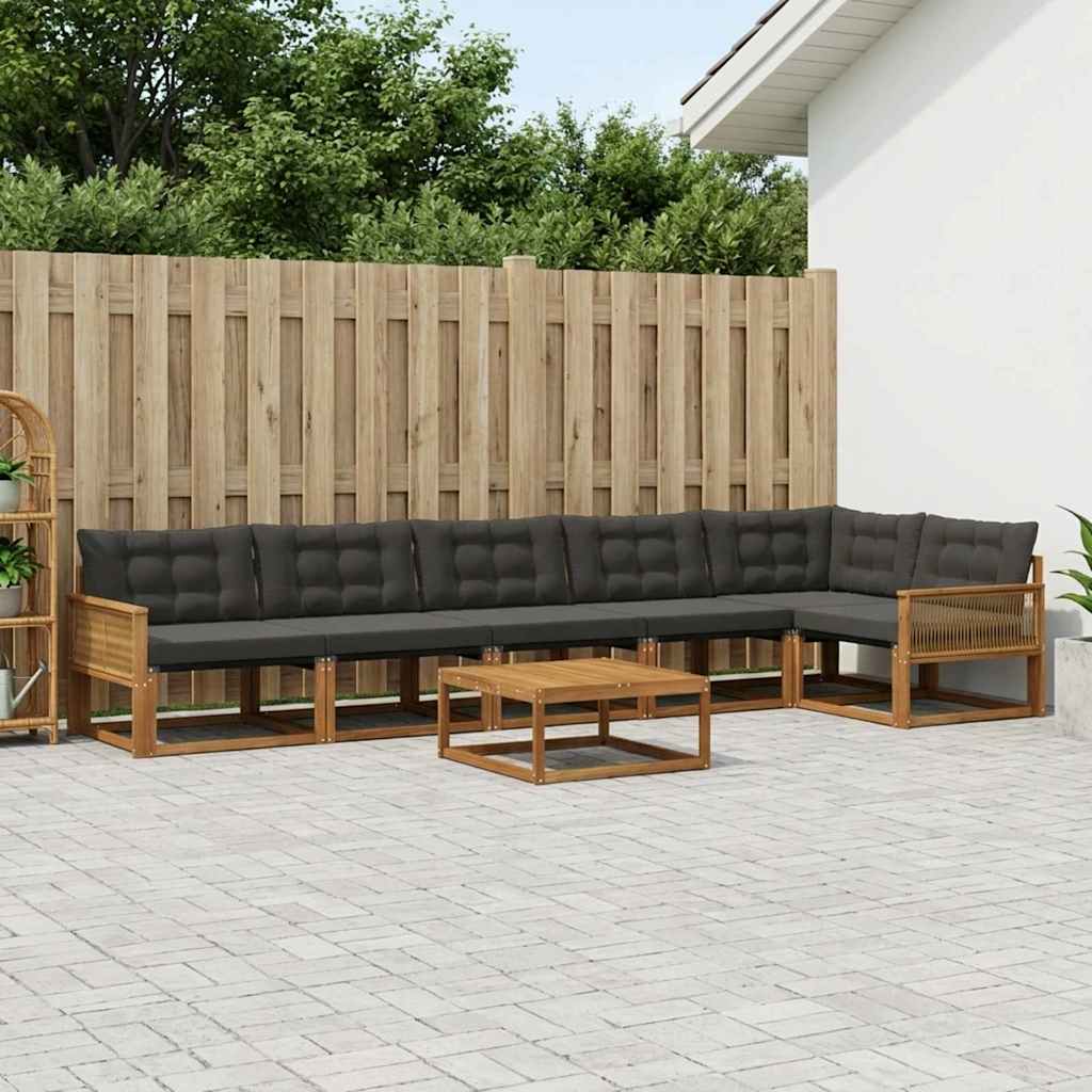 vidaXL Σειρά Καναπέ Εξωτερικού με μαξιλάρι 7 pcs Φυσικό και Μαύρο
