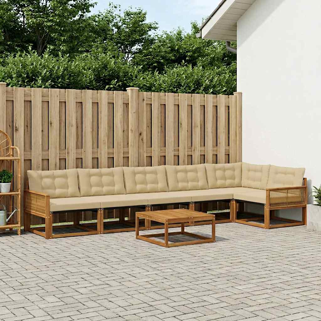 vidaXL Σειρά Καναπέ Εξωτερικού με μαξιλάρι 7 pcs Φυσικό και Μπεζ