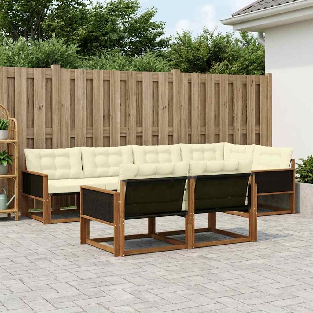 vidaXL Σειρά Καναπέ Εξωτερικού με μαξιλάρι 7 pcs Φυσικό και Κρέμα