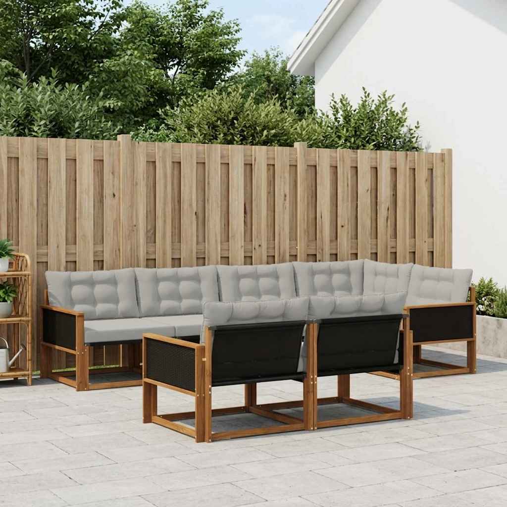 vidaXL Σειρά Καναπέ Εξωτερικού 7 pcs Φυσικό και Ανοιχτό Γκρι