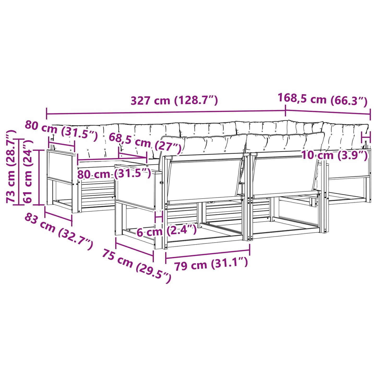 vidaXL Σειρά Καναπέ Εξωτερικού 7 pcs Φυσικό και Ανοιχτό Γκρι