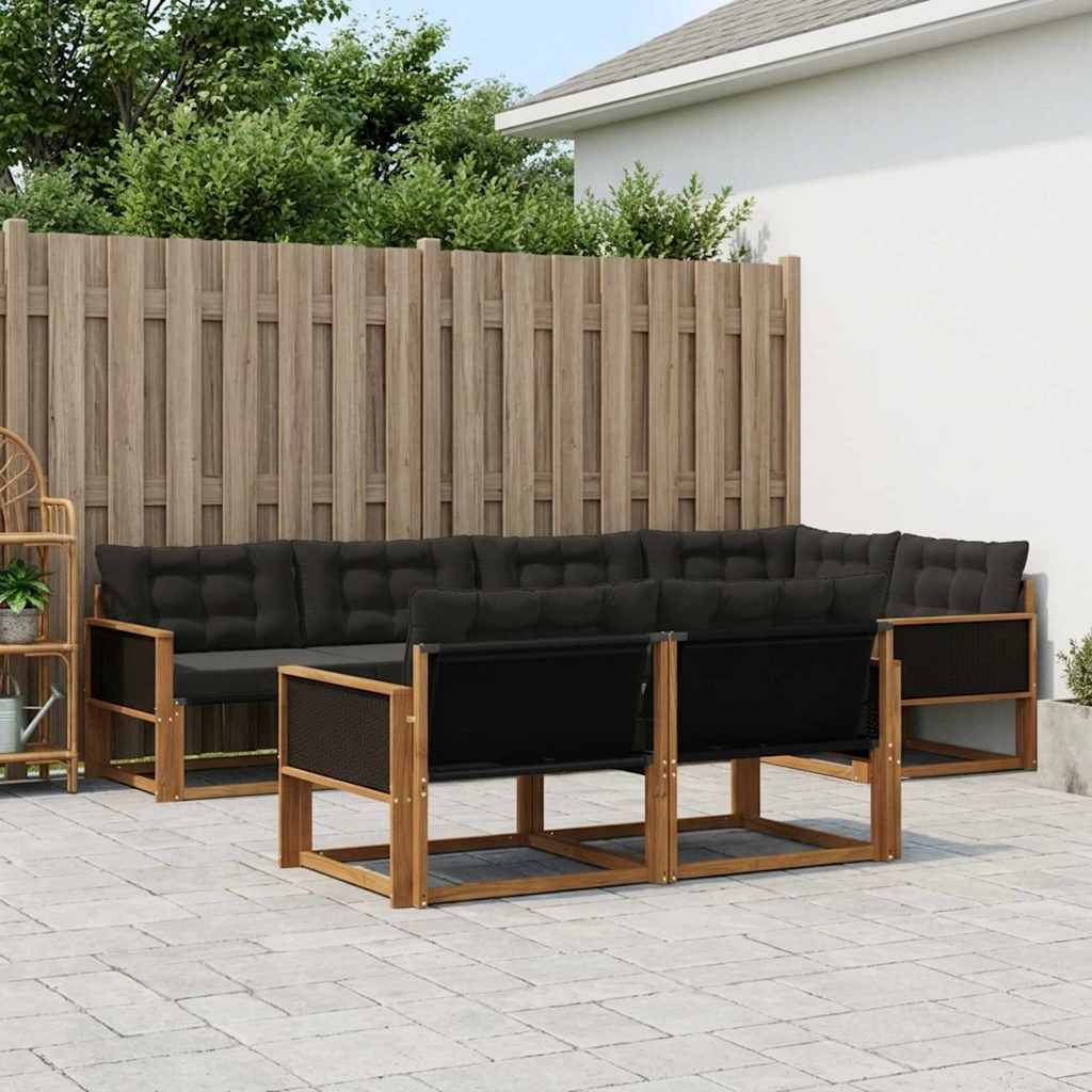 vidaXL Σειρά Καναπέ Εξωτερικού με μαξιλάρι 7 pcs Φυσικό και Μαύρο