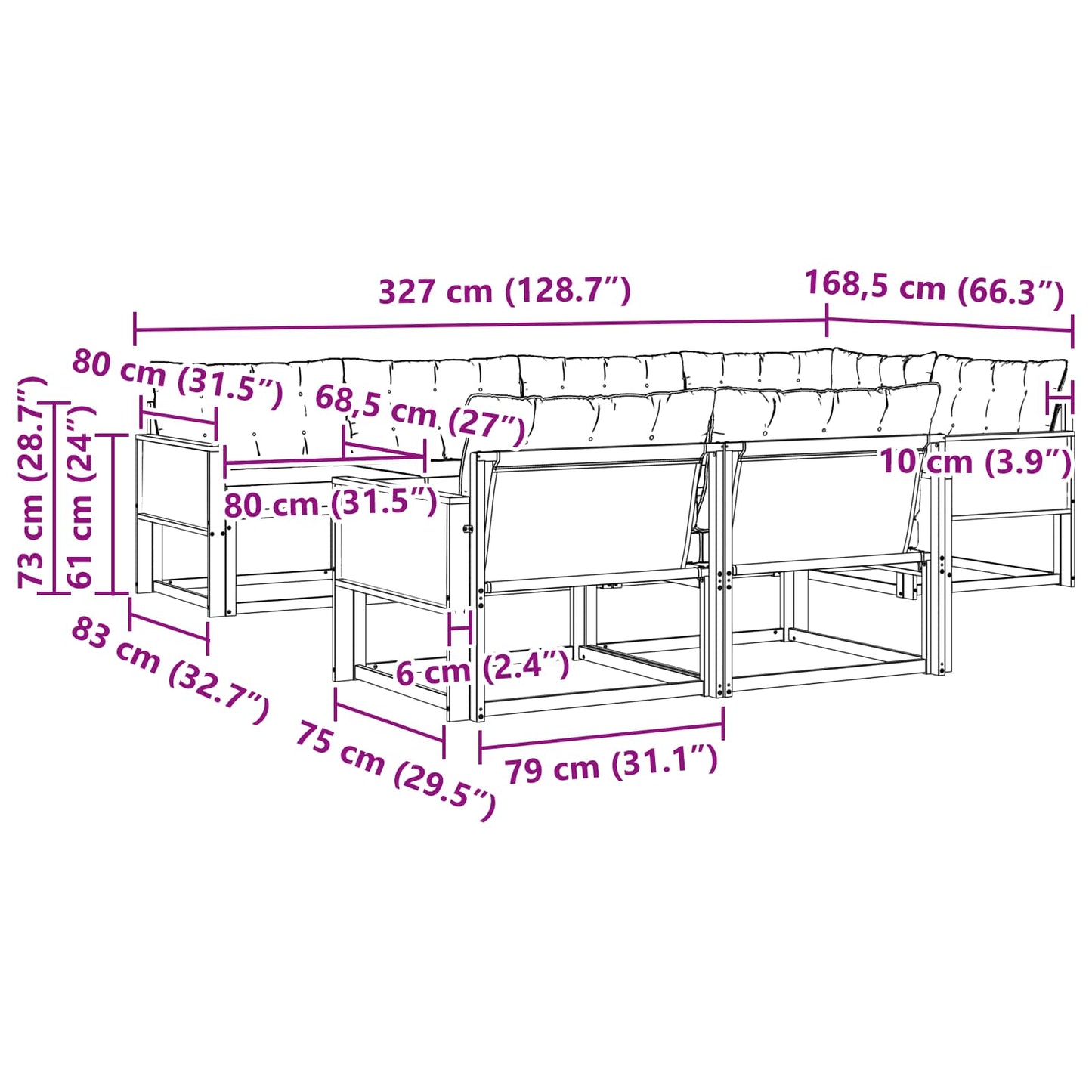 vidaXL Σειρά Καναπέ Εξωτερικού 7 pcs Φυσικό και Ανοιχτό Γκρι