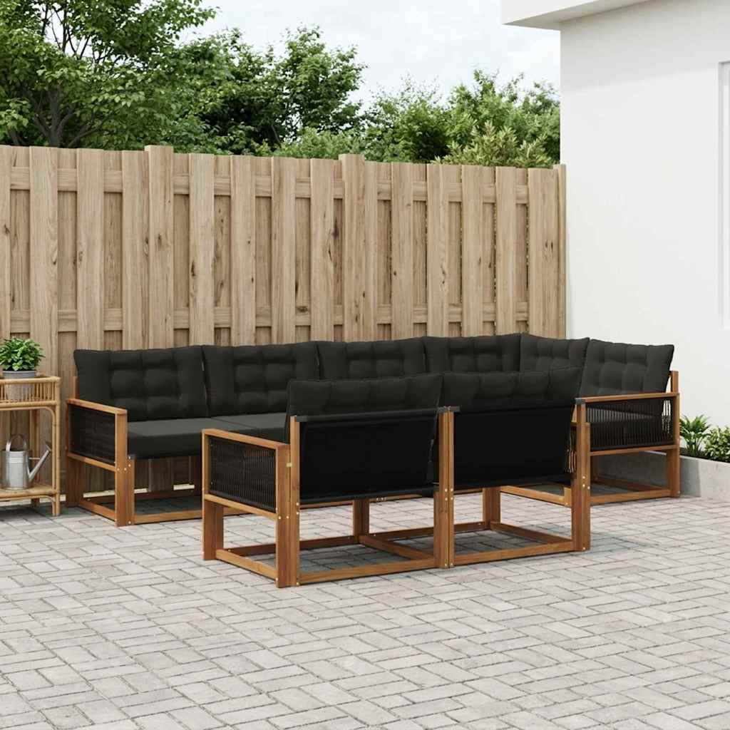 vidaXL Σειρά Καναπέ Εξωτερικού με μαξιλάρι 7 pcs Φυσικό και Μαύρο