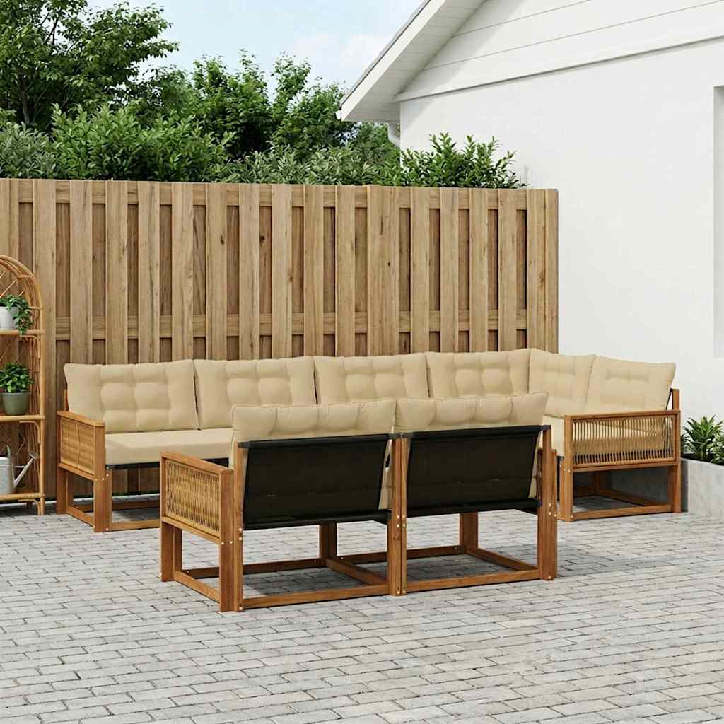 vidaXL Σειρά Καναπέ Εξωτερικού με μαξιλάρι 7 pcs Φυσικό και Μπεζ