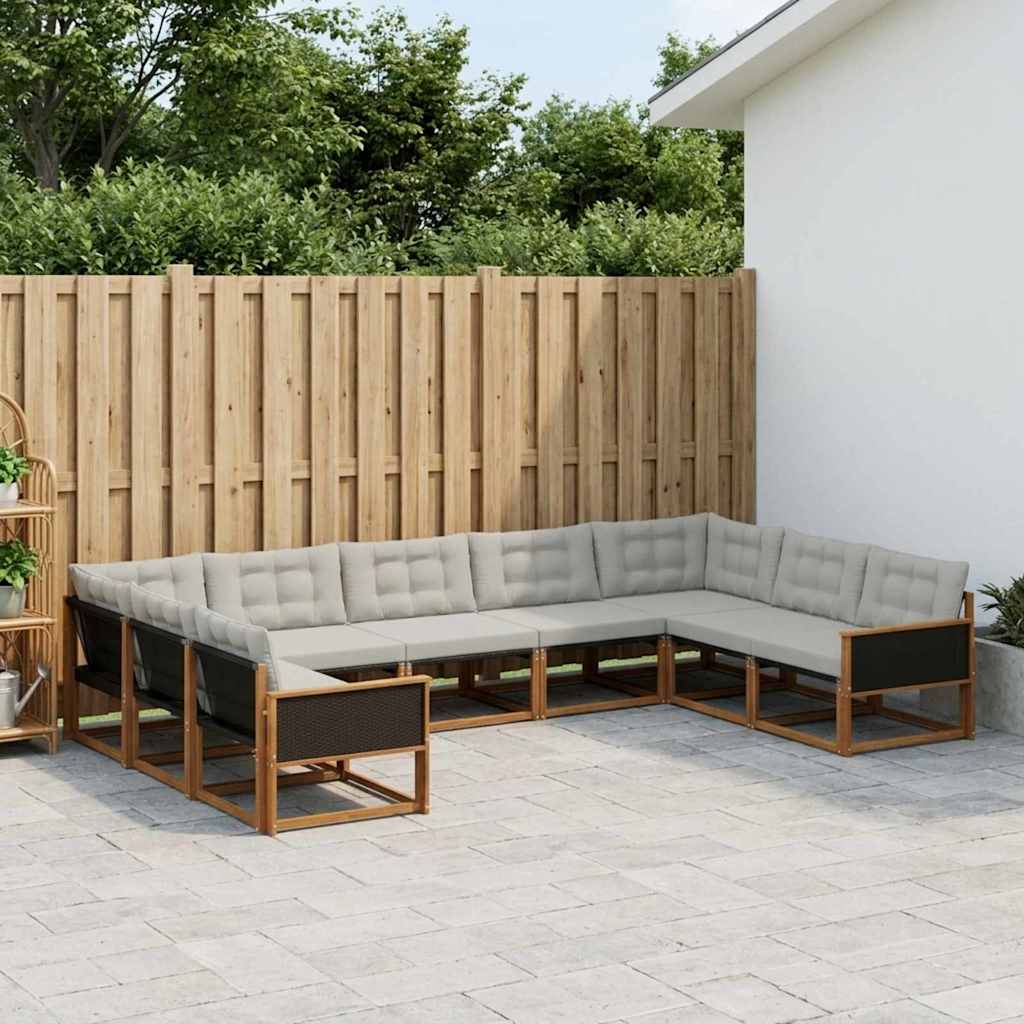 vidaXL Σειρά Καναπέ Εξωτερικού 9 pcs Φυσικό και Ανοιχτό Γκρι