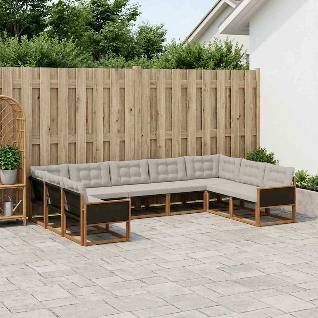 vidaXL Σειρά Καναπέ Εξωτερικού 9 pcs Φυσικό και Ανοιχτό Γκρι