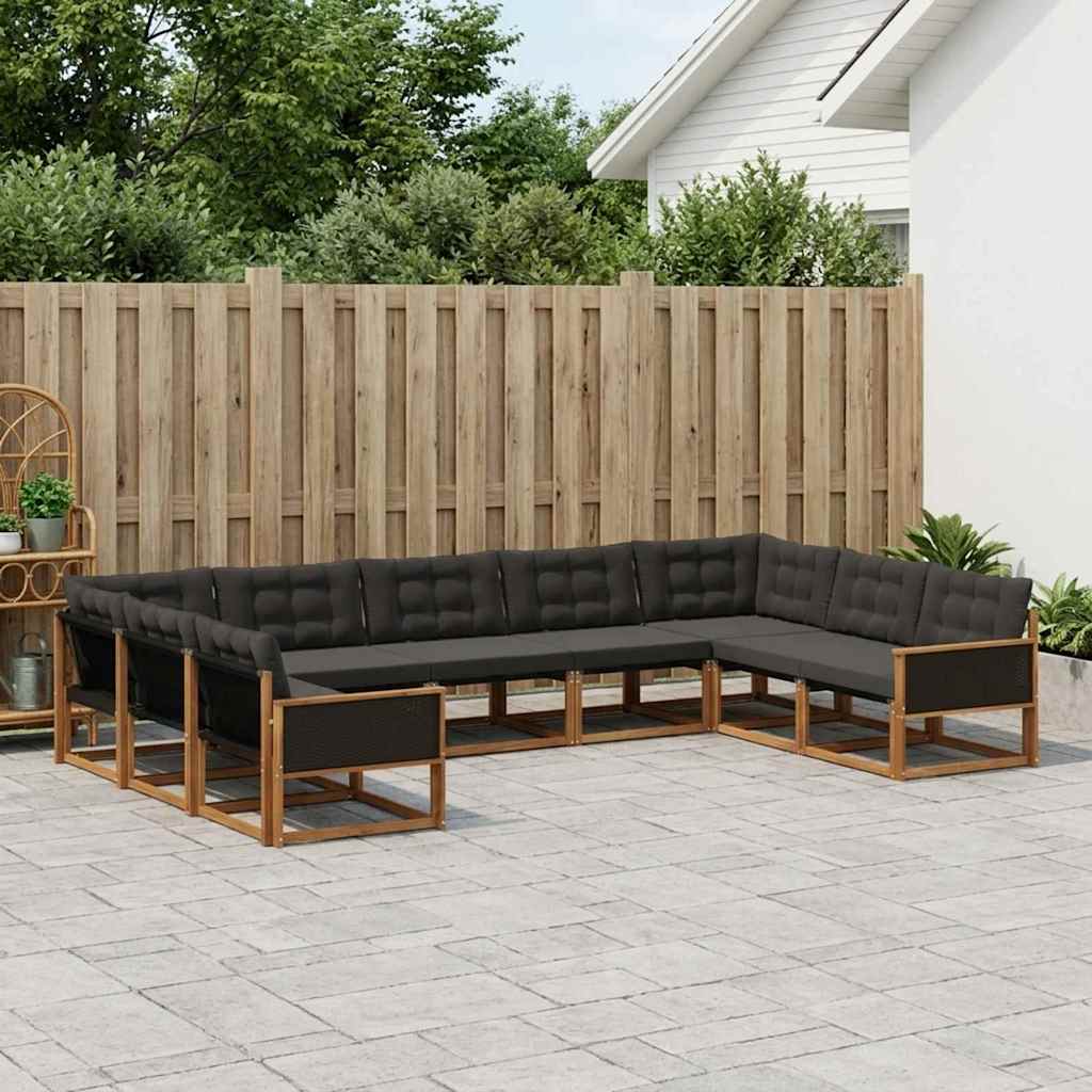 vidaXL Σειρά Καναπέ Εξωτερικού με μαξιλάρι 9 pcs Φυσικό και Μαύρο