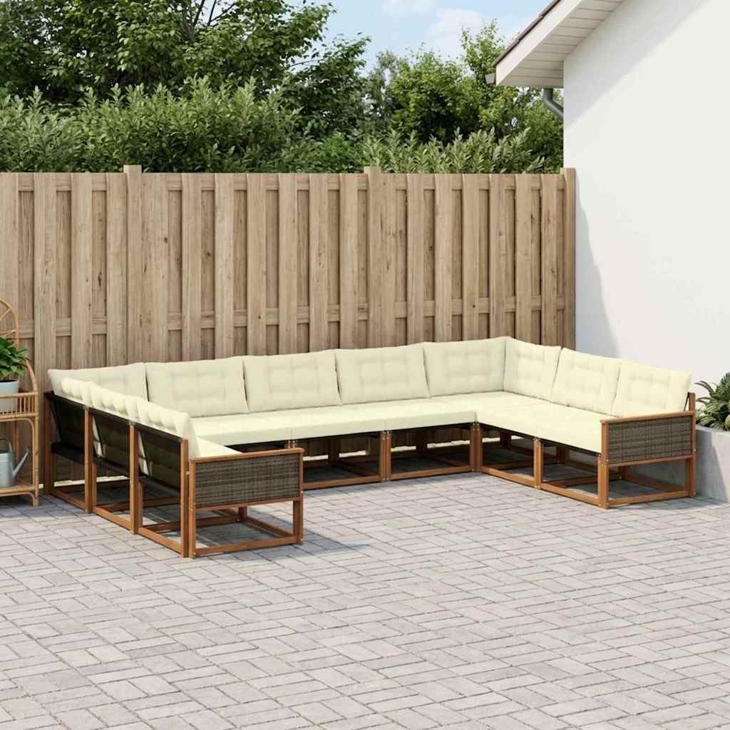 vidaXL Σειρά Καναπέ Εξωτερικού με μαξιλάρι 9 pcs Φυσικό και Κρέμα