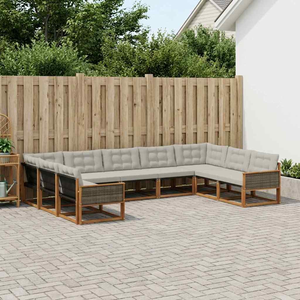 vidaXL Σειρά Καναπέ Εξωτερικού 9 pcs Φυσικό και Ανοιχτό Γκρι