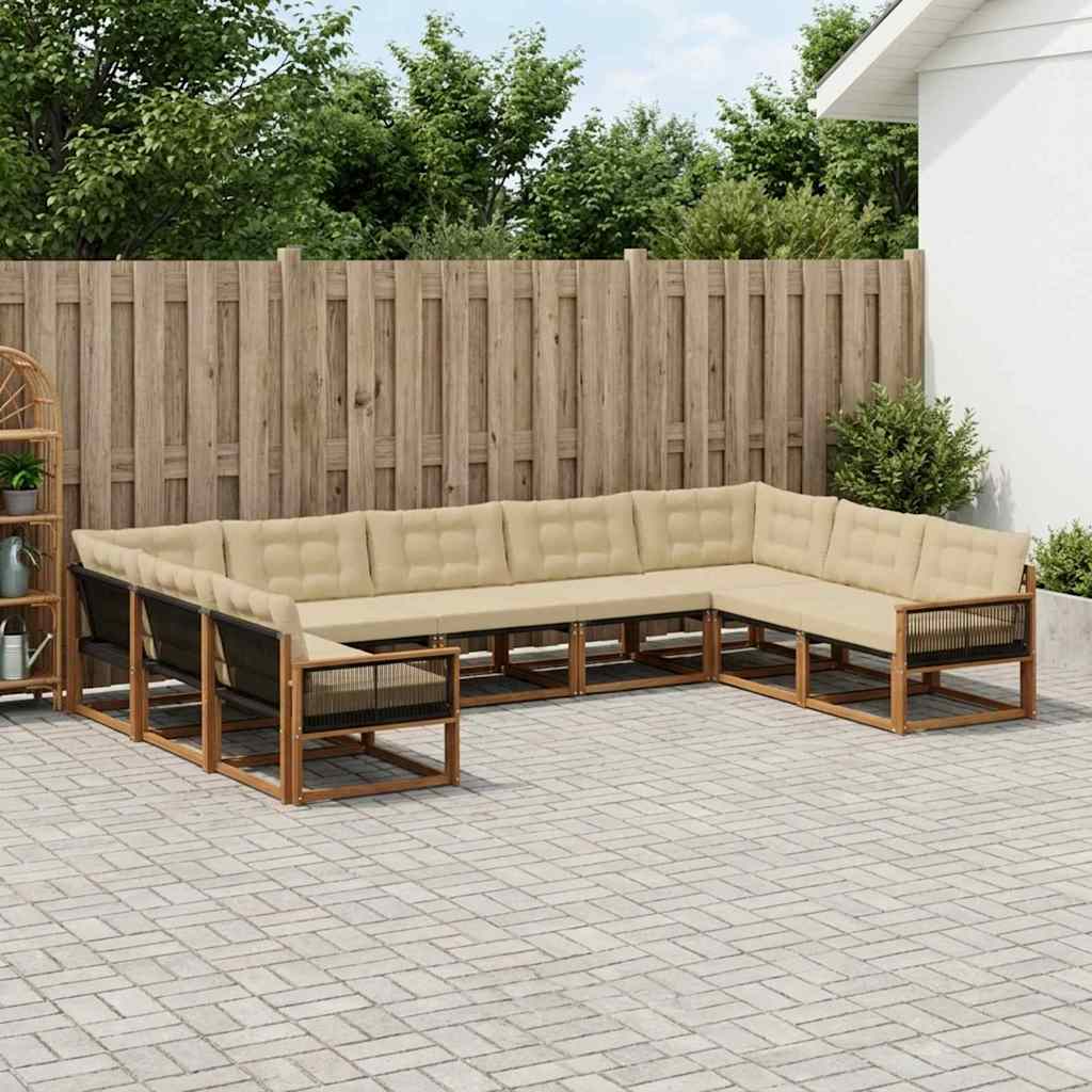 vidaXL Σειρά Καναπέ Εξωτερικού με μαξιλάρι 9 pcs Φυσικό και Μπεζ