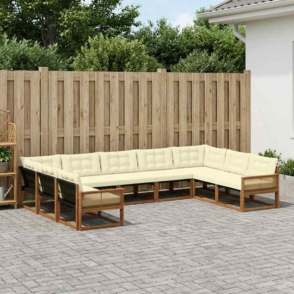 vidaXL Σειρά Καναπέ Εξωτερικού με μαξιλάρι 9 pcs Φυσικό και Κρέμα