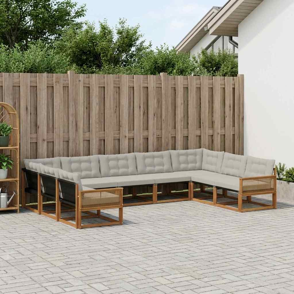 vidaXL Σειρά Καναπέ Εξωτερικού 9 pcs Φυσικό και Ανοιχτό Γκρι