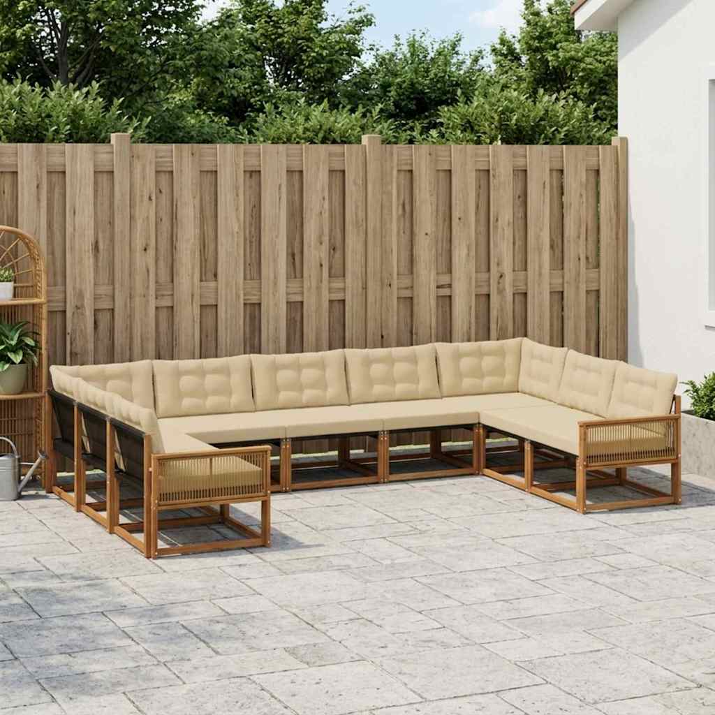 vidaXL Σειρά Καναπέ Εξωτερικού με μαξιλάρι 9 pcs Φυσικό και Μπεζ
