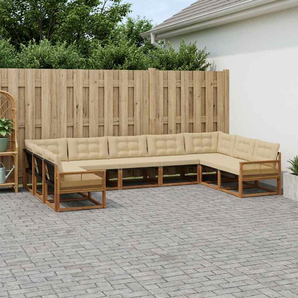 vidaXL Σειρά Καναπέ Εξωτερικού με μαξιλάρι 9 pcs Φυσικό και Μπεζ
