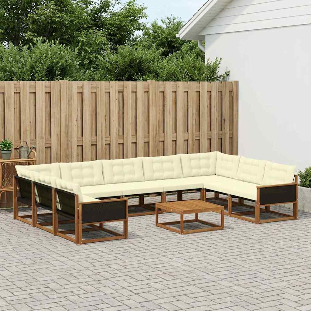 vidaXL Σειρά Καναπέ Εξωτερικού με μαξιλάρι 10 pcs Φυσικό και Κρέμα