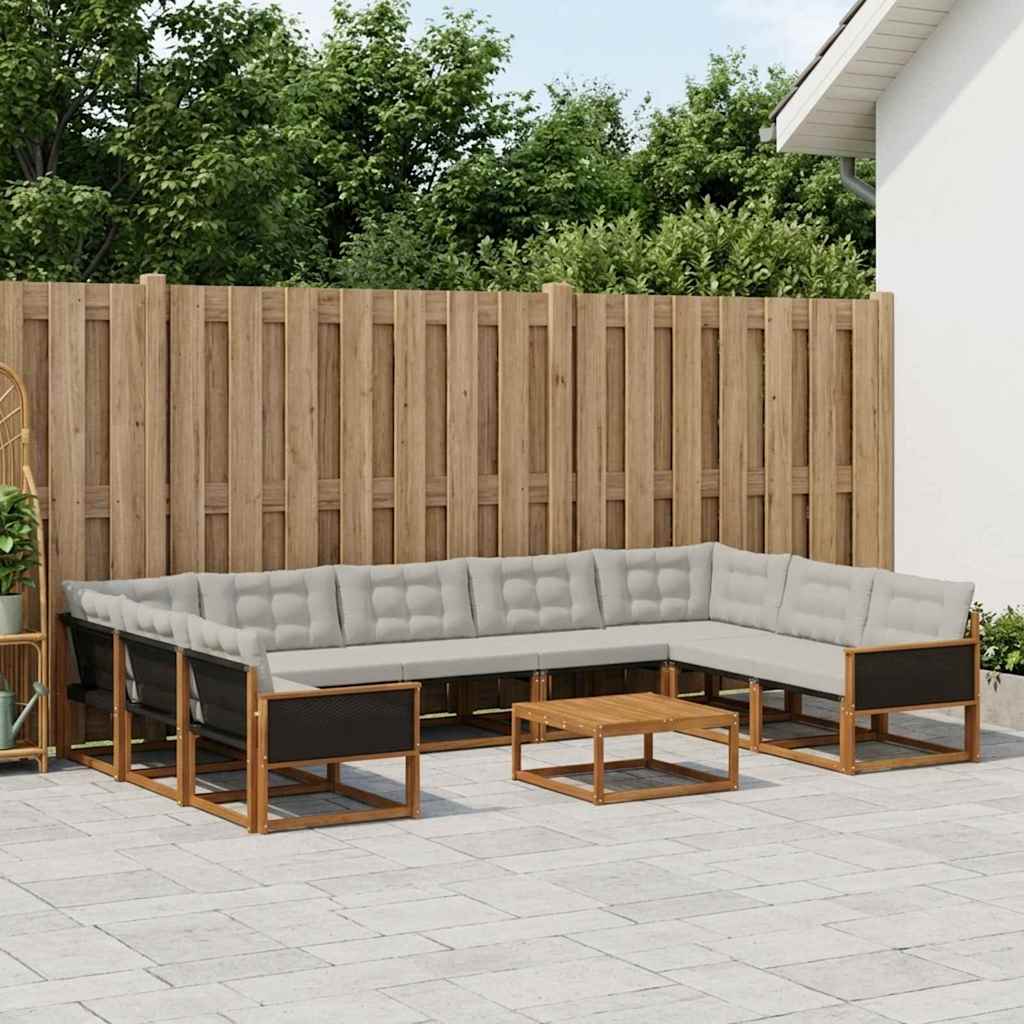vidaXL Σειρά Καναπέ Εξωτερικού 10 pcs Φυσικό και Ανοιχτό Γκρι