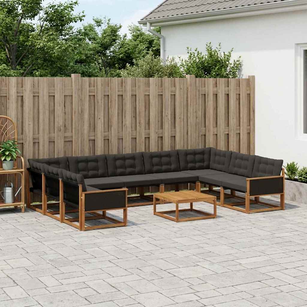 vidaXL Σειρά Καναπέ Εξωτερικού με μαξιλάρι 10 pcs Φυσικό και Μαύρο