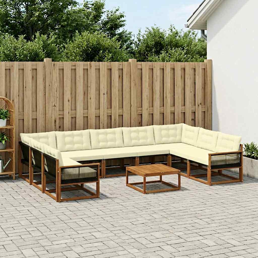 vidaXL Σειρά Καναπέ Εξωτερικού με μαξιλάρι 10 pcs Φυσικό και Κρέμα