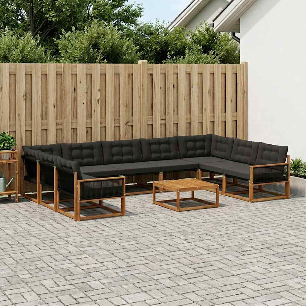 vidaXL Σειρά Καναπέ Εξωτερικού με μαξιλάρι 10 pcs Φυσικό και Μαύρο