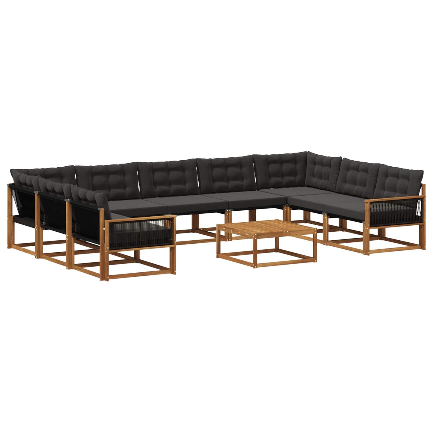 vidaXL Σειρά Καναπέ Εξωτερικού με μαξιλάρι 10 pcs Φυσικό και Μαύρο